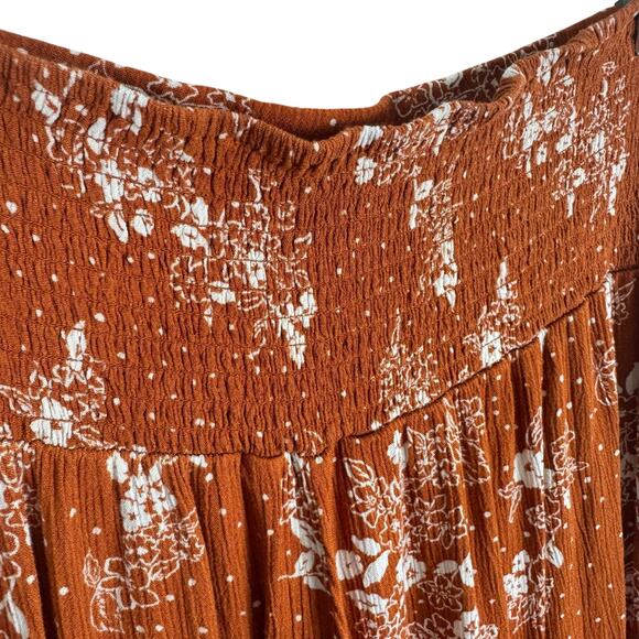 Three Dots Orange White Floral Smocked Straight Leg High Waist Rayon Pants Sz  L - Picture 5 of 9